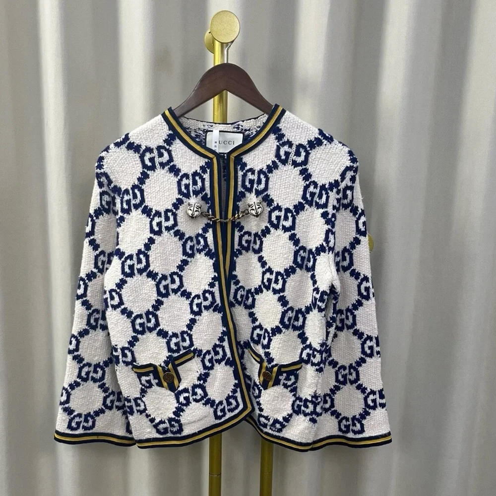 Authentic Gucci Navy and Cream Patterned Blazer - Picture 1 of 4